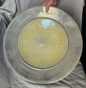 Atemberaubende sehr große Studio Kunst Keramik von John Dunn Raku flache Schale - Bild 1 von 22