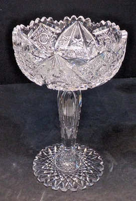 Antiguo borde de diente de sierra americano brillante cortado a mano HOBSTAR pedestal compota 8,25" Foto 1 de 4