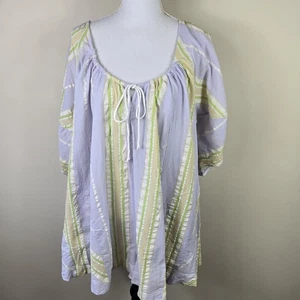Free People Bop Around Romper Womens Large Seaside Boho Stripe Peasant Oversized - Picture 1 of 18