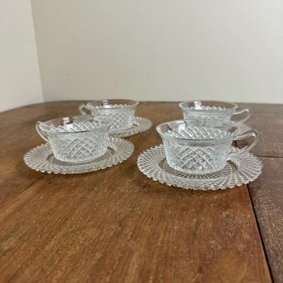 Juego de 8 tazas y platillos de té de café transparentes vintage Anchor Hocking MISS AMERICA Foto 1 de 4