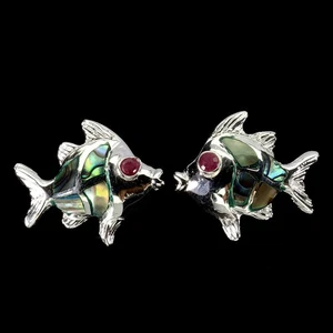 925 Sterling Silver Earrings Round Ruby Myanmar Mother Of Pearl Gemstone Jewelry - Picture 1 of 13