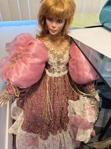 Vintage Victorian Porcelain Doll by Muslie #149 Beaded Dress w/ Stand 30” - Picture 1 of 5