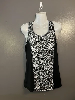 Camiseta sin mangas deportiva Aviva para mujer grande negra blanca leopardo espalda deportiva sujetador incorporado gimnasio Foto 1 de 4