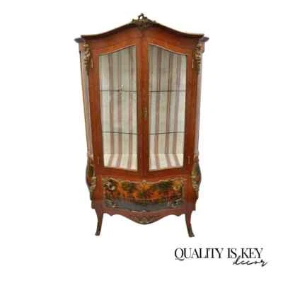 French Louis XV Style Reproduction Bombe Curio China Cabinet Vitrine with Bronze - Image 1 of 4