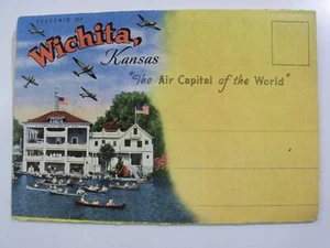 KANSAS,WICHITA! KS. OLD SOUVENIR POSTCARD FOLDER c.1940s  WWII ERA! 1 LINEN #176 - Picture 1 of 11