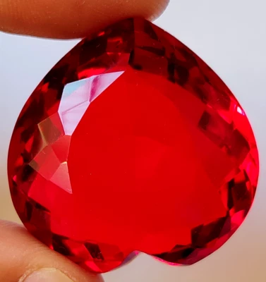AAA+ 101.55 Ct. Large Red Ruby Faceted Heart Shape Loose Gemstone @Pendant Gift - Image 1 of 4