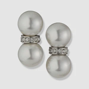 Kenneth Jay Lane Women's Silver Rhodium Plated Double Pearly Crystal Earrings - Picture 1 of 2