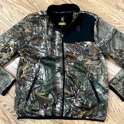 Browning Jacket Mens Large Fleece Lined Realtree Camo Full Zip Hunting Outdoor - Image 1 of 4