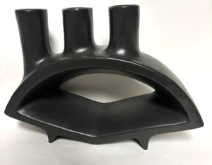 Rare Japanese Toyo Ikebana Triple Vase Matte Black Mid Century Modern MCM JAPAN - Picture 1 of 5