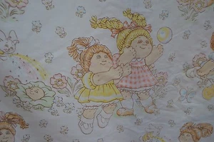 Cabbage Patch Kid Twin Flat Sheet CPK Rainbow Bunny Kite Flower Craft Fabric Vtg - Picture 1 of 10