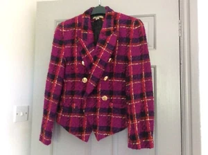 Designer Paul Costelloe jacket size 10 gold pink black check - Picture 1 of 3