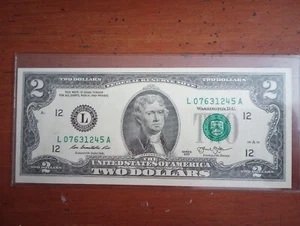 2 Dollar Bill, Full Broken Ladder L07631245A Unc.Series 2013. Note. - Picture 1 of 2
