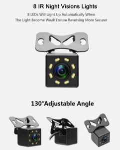 Cámara de visión trasera 8 LED HD para automóvil cámara de estacionamiento de marcha atrás visión nocturna impermeable 170° - Imagen 1 de 3