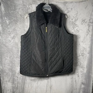Denim & Co Women's Sleeveless Faux Fur Lined Quilted Full Zip Vest Size XL Black - Picture 1 of 8