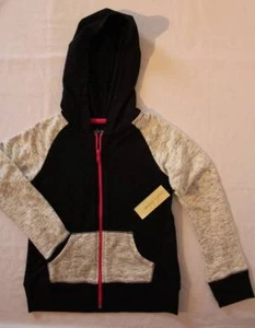 NEW Girl Hooded Jacket XS 4 - 5 Black Gray Top Full Zip Light Weight Knit Hoodie - Picture 1 of 2