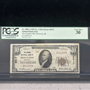 SASA 1929 Gogebic National Bank Ironwood Michigan $10 Pcgs Vf30 - Picture 1 of 2
