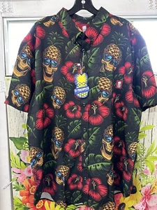 21 Pineapples Shirt - Black w/ Skulls - Hawaiian flowers - Mens 2XL - NEW w/tags - Picture 1 of 12