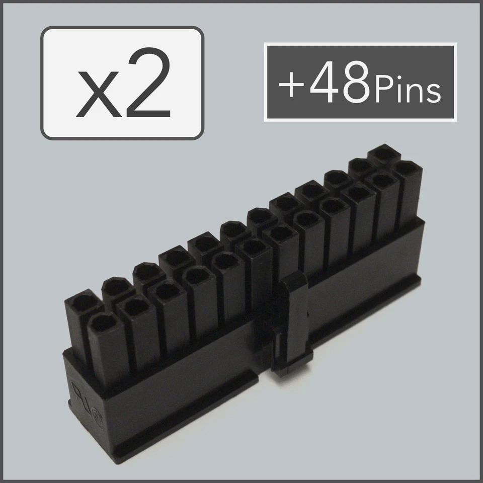 x2 24 pin Female ATX EPS Power Connector PSU Socket - Black + 48 Pins - Image 1 of 1