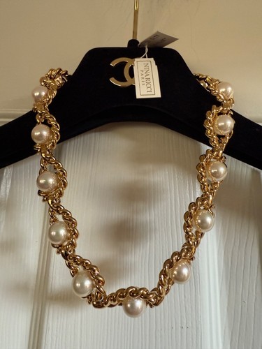CHANEL COLLANA NINA RICCI VINTAGE 1989 1991 ICONICA MU FINTA PERLE ORO 24K 17 5"