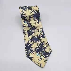 Vintage Calvin Klein Neck Tie Mens Blue Silk Tropical Birds Length 54" Width 3" - Picture 1 of 7