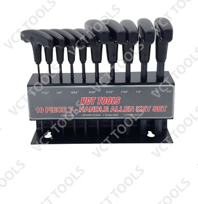 10pc VCT T-HANDLE HEX ALLEN KEY WRENCH SET SAE 3/32" - 3/8" W/ Holder - Image 1 of 4