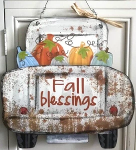 FALL BLESSINGS HANGING AUTUMN WALL DECOR- PICKUP TRUCK WITH PUMPKINS (MDF WOOD) - Picture 1 of 12
