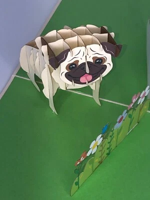 Tarjeta emergente 3D Pug Dog cachorro chino mascota día de la madre cumpleaños amor boda Foto 1 de 4