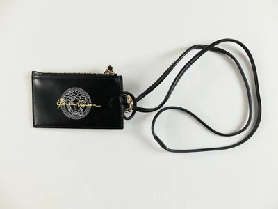 VERSACE Negro Medusa Logo & Gianni Firma Cuero Soporte Estuche con Correa Foto 1 de 4