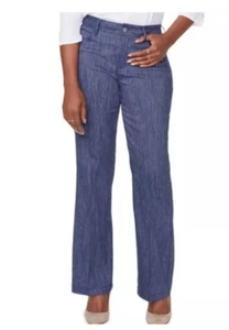 NWT, NYDJ Wide Leg Blue Linen Trouser Pants With White Stripes Plus Size 18 - Picture 1 of 9