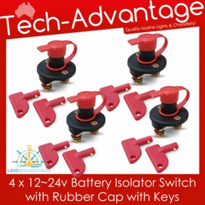 4 x 12v/24v Marine BOAT Caravan Ute ON/OFF Battery Isolator with Cover & 2 Keys - Picture 1 of 5
