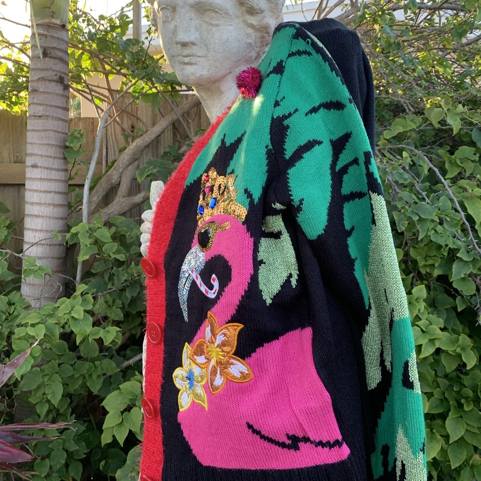 Cárdigan Chaqueta 33 Grados Navidad Suéter Lentejuelas Rosa Flamencos Florida M Foto 1 de 4