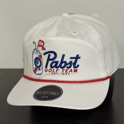 Pabst Golf Team Snapback Hat White Adjustable Rope Cap PBR Beer NEW! - Image 1 of 4