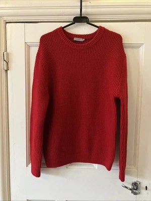 COS MENS 100% WOOL CHUNKY KNIT RED DESIGN CLASSIC JUMPER - SIZE MEDIUM - Image 1 of 4