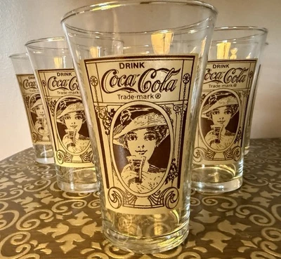Vintage Coca Cola Reproduction Flair Glasses Set of 6 - Image 1 of 4