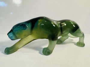 Rare Daum Pate De Verre 8.5” Green Stalking Panther Large Cat Excellent! - Picture 1 of 12