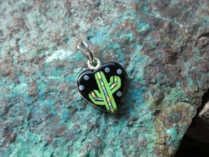 Heart Saguaro Multi Gemstone Fire Opal Sterling Silver 925 Petite Pendant AS88 - Picture 1 of 9