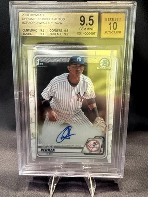 2020 Bowman Chrome Prospects Autos Oswald Peraza Becket 9.5 Auto 10 - Image 1 of 2