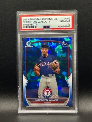 2023 1st  Bowman Chrome Sapphire  Sebastian Walcott  RC PSA 10 - Image 1 of 2