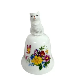 Vintage Cat Bell White Kitten Flowers Butterfly Figurine 5" - Picture 1 of 8