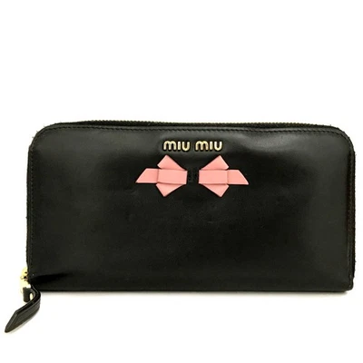 Cartera Larga EGA MIU MIU Logo Cinta Cuero Cremallera Alrededor Negra/9BL1310 Foto 1 de 4
