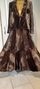 Viyella, Stunning Whimsical Skirt Suit, Mink Brown With Crochet Detail Size 14 P - Picture 1 of 22