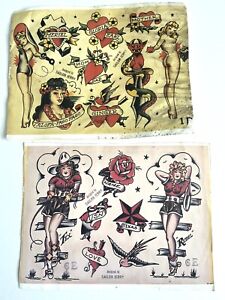 Lot of 2 11"x14" Designed By Sailor Jerry Tattoo Flash Art Sheets #'s 23 24