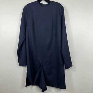 JACQUEMUS Navy Blue Wool Gathered Drape Front Shift Dress 38 L'Enfant Du Soleil - Picture 1 of 10