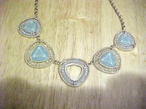 Women's Vintage Necklace Turquoise White Stones Silvertone Link Chain Adjustable - Bild 1 von 7