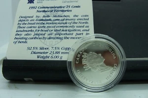 1992 CANADA TERRITORI NORD-OVEST Elisabetta II Proof moneta argento 25 centesimi con certificato - Foto 1 di 3