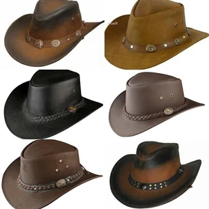 Sombrero de Vaquero de Cuero Australiano Western Outback Estilo Vacaciones Fiesta Barbijo Sombrero - Imagen 1 de 40