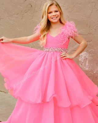 Teens Preteen Tiny Young Junior Girl Pageant Dress Feathers dress - Image 1 of 4