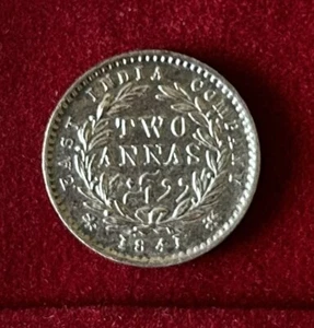 Seltene East India Company 1841 Queen Victoria 2 Annas KM#460 Silbermünze UNC - Bild 1 von 9