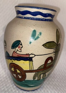 Jarrón de cerámica torneado a mano pintado italiano hombre burro carro arte popular arcilla cerámica - Imagen 1 de 8