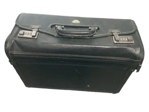 Courier Combination Lock Vintage Black Faux Leather Pilot Case File Briefcase - Picture 1 of 9